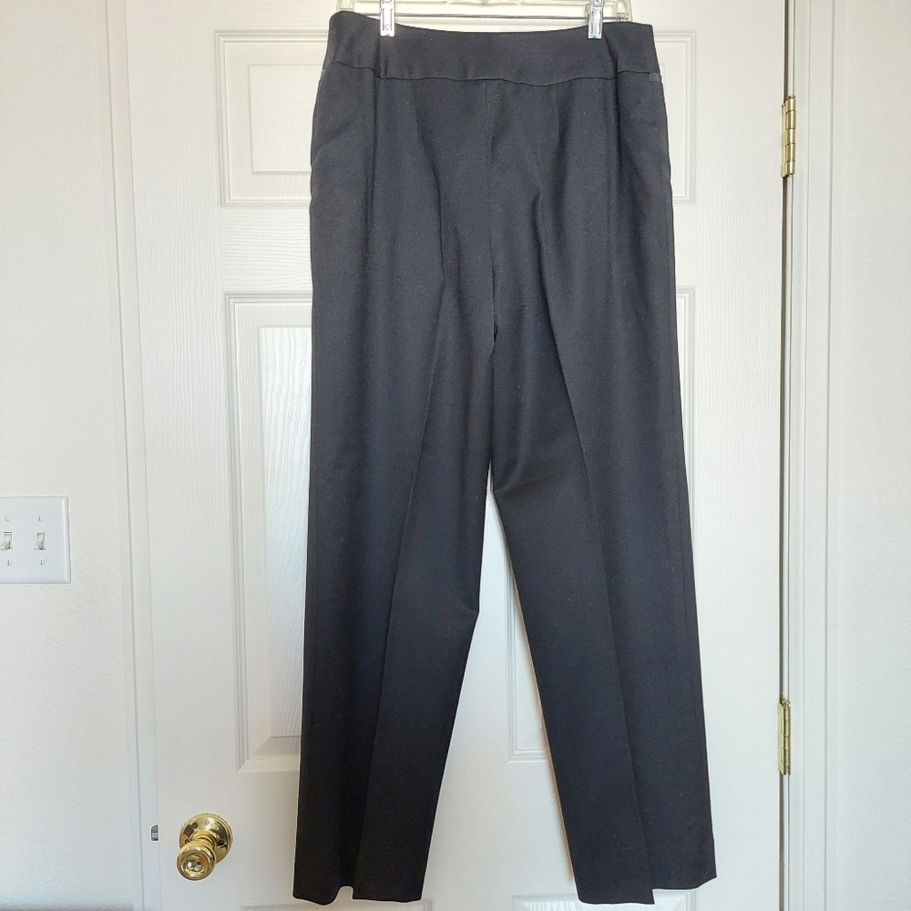 Vtg Womans Lined Wool Pleated Tuxedo Slacks W/Leather Like Trim On Slit Pockets